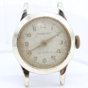 Vintage Hanover Watch Womens Silver Tone Stainless Steel Swiss Made Wind Up 50's